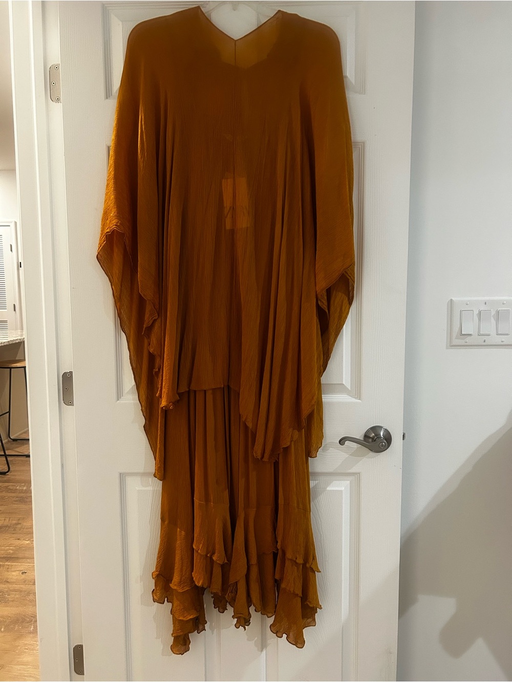 Zara Mustard Pleated V-Neck Maxi Dress - Picture 2 of 6